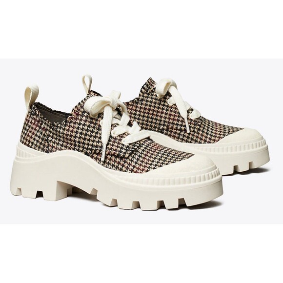 TORY BURCH Camp Sneaker In Plaid Ivory Tweed Chunky heel - Picture 1 of 16